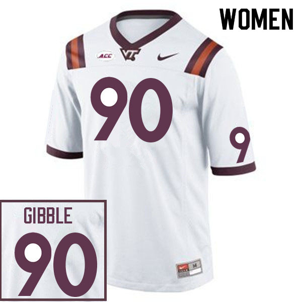 Women #90 Jared Gibble Virginia Tech Hokies College Football Jerseys Sale-White - Click Image to Close